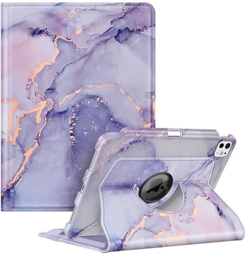 Fintie Custodia rotante per iPad Pro 11 M4 (2024) (numero di modello: A2836/A2837/A3006) - Custodia protettiva girevole a 360 gradi con supporto per matite, auto sleep/wake, marmo lilla