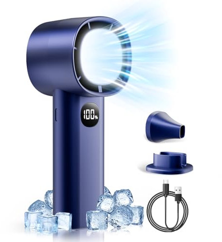 Jumkeet Portable Handheld Fan 100 Speeds, Mini USB Fan Rechargeable Battery 2400 mAh, Desk Fan with LED Display, Electric Sport Fan with Base, Personal Cooling Fans for Home Office Outdoor Travel-Blue