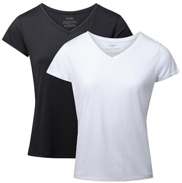 DANISH ENDURANCE Kurzarm Shirt aus Modal & Bio-Baumwolle, Rund- oder V-Ausschnitt, für Damen (1er | 2er Pack), Mehrfarbig (1xweiß, 1xschwarz) - 2er Pack, M