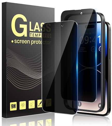 Guretok Verre Trempé Anti-Espion pour iPhone 14 Pro 6,1 Pouces, Vitre Protection pour iPhone 14 Pro écran Protege Kit Outil d'Installation Facile, [Sans Bulles][9H Dureté][Facile à Installer]
