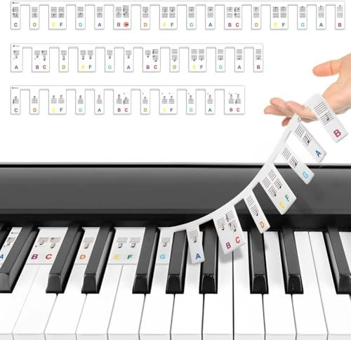 Piano Stickers, Piano Keyboard Stickers Piano Notes Guide for Beginner Piano Key Music Notes Letter Label Piano Keyboard Note Labels Reusable 88 Key Full Size Overlay Strips Guides for Beginners