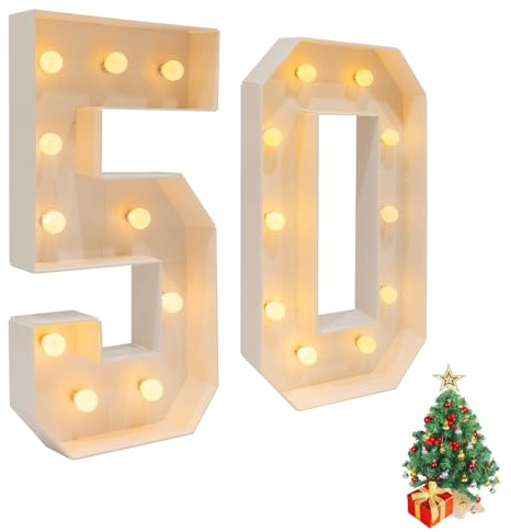 Garbenat LED Zahlen Lampe 50 Nummer Licht 3D Geburtstag Dekoration Lichter Light Up Zahlen mit 20 x LED-Birnen Einfache Montage 100m Groß Zahlendekoration für Geburtstag, Jahrestag Party-50