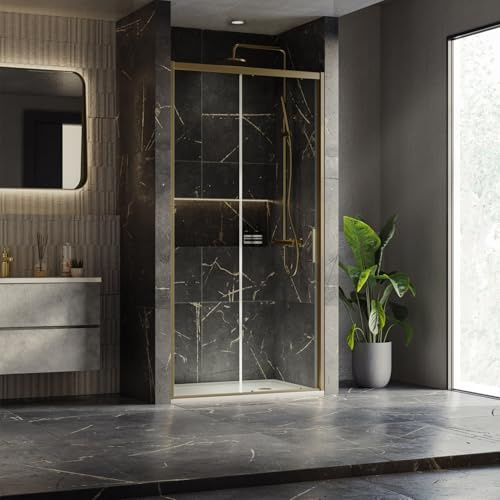 1000mm Brushed Gold Shower Sliding Door Shower Enclosure Easy Clean Glass