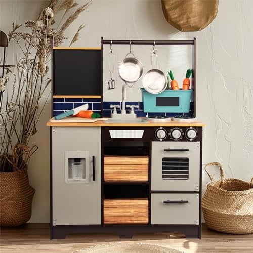 Mud Kitchen Children's Outdoor Play Kitchen Garden Play Kitchen with Wheels, Kettle, Sink, Wooden Plant Container, Mud Children's Kitchen