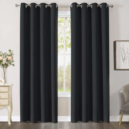 CUCRAF Verdunklungsvorhänge Thermovorhang Kälteschutz 2er Set H275 x B140cm Vorhänge mit Ösen Schwarz Vorhang Blickdicht Weich und Langlebig Schallschutz Vorhang für Schlafzimmer Wohnzimmer