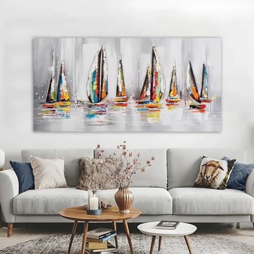 LIMAIDUO Stück abstraktes Boot Schiff Poster Segelboot Malerei Leinwanddruck Wandbild für Wohnzimmer Moderne Wohnkultur 90x180cm Rahmenlos