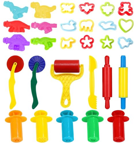 AHEJIOO Knete Set Knetwerkzeug Für Kinder,29 Stück Knete Zubehör Ausstechformen Küchenspielzeug,Teig Spielzeug Geschenk Für Jungen Mädchen, Knete Zubehör, Knetwerkzeug, Knete Werkzeug, Mehrfarbig
