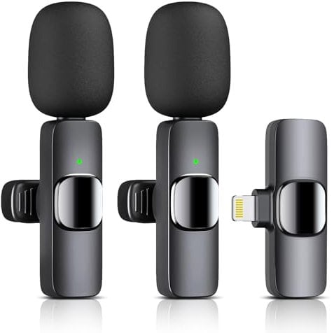 Wireless Lavalier Microphone for iPhone - iPad, 2 Pack Mini Lapel Mic with AI Noise Reduction and Crystal Sound Quality for Video Recording, Vlogging, TikTok, YouTube