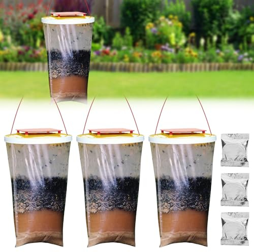 3 Stück Fliegenfalle Außen Hängende Set, Fliegenfänger-Lebendfalle Lockstoff Behälter, Ranch Fliegenfalle Insektenfalle Outdoor, Redtop Fliegenfalle Aussenbereich für Mücken, Bienen, Fliegen