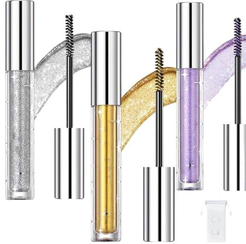 Qoobom Glitter Mascara, Sparkle Mascara für Wimpern, Wasserfest & Langanhaltend, 3 Farben, Mixed-3Pcs (1.8 ml)