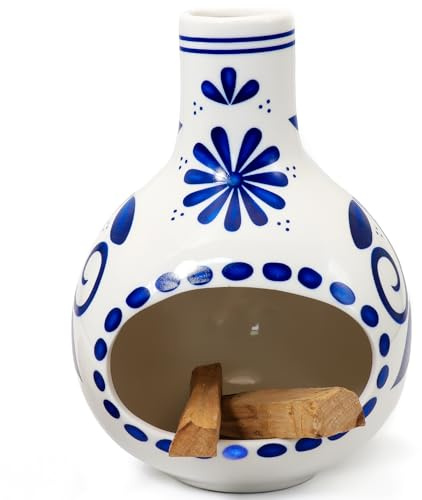 BEYLAB Porta incenso in porcellana blu e bianca scultura argilla alla salvia porta Palo Santo ceramica per coni di ciotola incenso, macchia, bruciatore