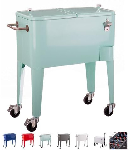 LOLAhome Nevera Carrito Vintaje para Barbacoa | Verde, 56 litros de Capacidad, de Acero con epoxi Anticorrosión | Carrito de Bebidas Auxiliar isotermo | para Exterior, Jardín, Terraza | Fresh