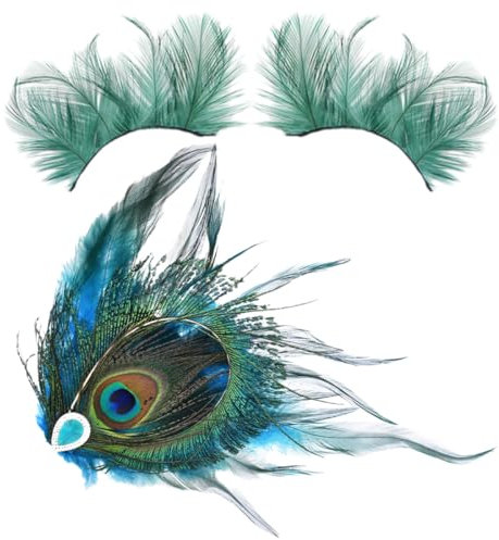 NHQ Pasadores de Pelo de Plumas de pavo Real 1920,Con un par de Pestañas Emplumadas,Pluma de Pavo Real, Tocado de Plumas de pavo Real,Pasador de Pelo de los Años 20,Tocados de Pelo