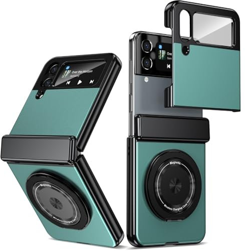 XKchatpt Magnetic Folding Phone Case for Samsung Galaxy Z Flip 4,Kickstand 360° Rotatable Stand,Aluminium Alloy Case with Hinge Protection & Front Screen Protector for Samsung Galaxy Z Flip 4 (Green)
