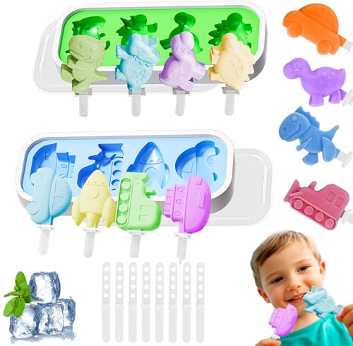 2 Pièces Moule a Glace, Formes CréAtives Animaux|VéHicules, DIY Moule Glace Sans Bpa, Réutilisable, Avec Couvercle,pour Popsicles, Crèmes Glacées, Sorbets Nourriture
