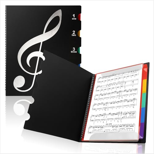 A4 Notenmappe Farbig Musiknotizbuch Music Sheet Chormappe 20 Taschen/40 Seiten Notenordner Wasserdicht Kunststoff A4 Chormappe Notenmappem für Notenblätter für Musiker, Schule, Haushalt