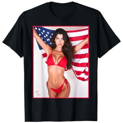 T-shirt Hot Babe - Belle fille bikini avec drapeau américain T-Shirt