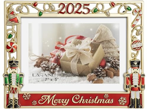 LARAINE Picture Photo Frame 5x7 Metal 2025 Christmas Nutcracker Soldier High Definition Glass Display Pictures for Tabletop Home Decorative Holiday Gift (Gold (2025))