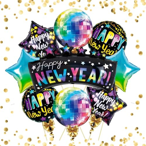 9 Stück Neujahrsballon Silvester Deko, Silvester Deko 2026 Party Set, Wiederverwendbar Happy New Year Luftballons, Neujahr Dekorationen 2026, Karneval Silvesterparty Dekorationen Zubehör