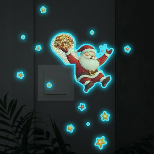 KASESSS 2 Stück Weihnachten Lichtschalter Aufkleber, Leuchtende Weihnachtsmann Wandschalter Aufkleber, Lustige Lichtschalter oder Steckdose Sticker für Wohnzimmer, Schlafzimmer, Küche, Büro