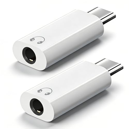 2 Pack USB C to 3.5mm Jack Headphone Audio Adapter Type C to Aux Adapter | Type C to 3.5mm Audio Jack Aux Digital Earphone Adapter Compatible with Phone, Pad, Pixel, Mac-Book, White
