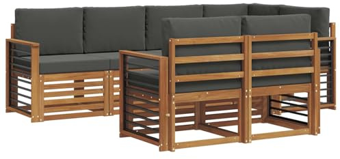 vidaXL Sofagarnituren 7 pcs Natur und Anthrazit Massivholz Akazie, Garten-Sofa, modernes Outdoor-Sofa, langlebige Lounge, Bequeme Terassensitze für Dein Wohnzimmer