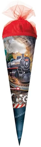 ROTH Mini Schultüte 22 cm Dampflok – kleine Zuckertüte zur Einschulung für Jungen, Geschenk für Geschwister