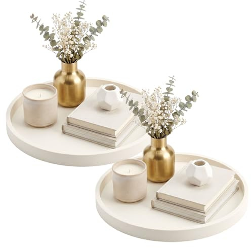 2 Stück Dekoratives Tablett - 23CM Rundes Tisch-Tablett, Beige Dekotablett, Silikon-Wohnaccessoire, Kosmetiktablett & Schmuckaufbewahrung, Dekoteller für Wohnzimmer, Schlafzimmer, Badezimmer