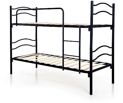 DOLCI SOGNI Letto a Castello per Adulti e Bambini Scomponibile in 2 Letti Singoli 80x190 cm, Altezza 150 cm, Colore Nero, Letti a Castello con 2 Rete Letto Singolo 80x190 cm