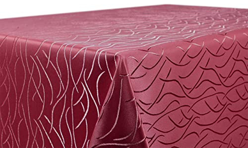 BEAUTEX Tischdecke Damast Streifen - Bügelfreies Tischtuch - Fleckabweisende, Pflegeleichte Tischwäsche - Tafeltuch, Eckig 130x260 cm, Rot