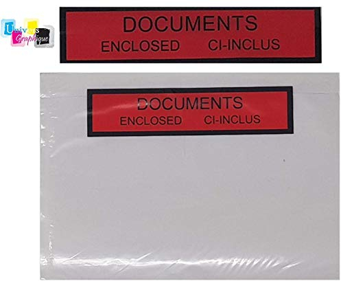 De 100 a 10 000 Pochettes porte document ci-inclus format A6 (A4 plié en 4) adhésives transparente, imprimée documents ci-inclus et documents Enclosed - Pochette d’Expédition autocollante C6 165 x 122 mm pour petit colis, paquets, Pochette autocollant fort REF UGPAI1