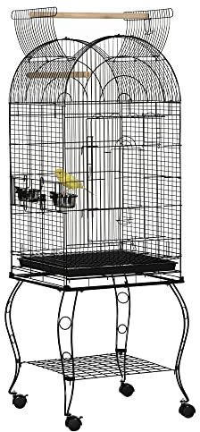 PawHut Large Metal Bird Cage Aviary Budgies Finch Cockatiel Birds Stand Feeding Station Stand w/ Wheels 51L x 51W x 137H cm