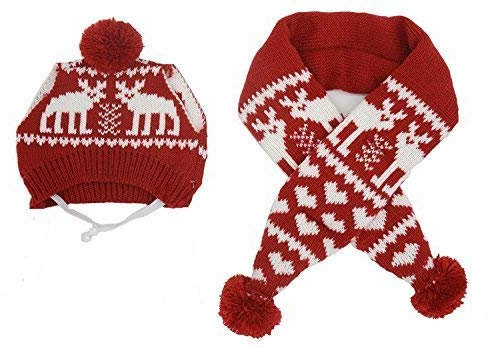 Weihnachtsmütze und Schal für kleine Hunde und Katzen, Rot, Größe M