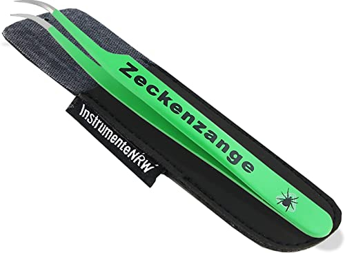 InstrumenteNrw Premium Zeckenpinzette Zeckenzange Edelstahl Zecken Pinzette Hunde Katzen rostfreier Qualitätsstahl (Grün + Etui)