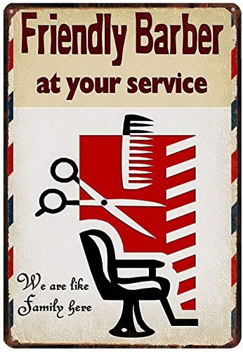 ABLERTRADE Blechschild Friendly Barber at Your Service Retro Wine Bar Wanddeko Küche Metall Schild Geschenk