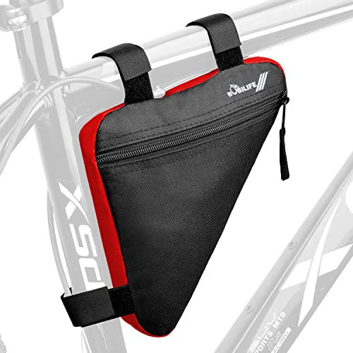 BOBILIFE Bike Triangle Frame Bag - Bicycle Cycling Handlebar Front Pouch Saddle Storage Bag for Road and Mountain Bikes (Red)