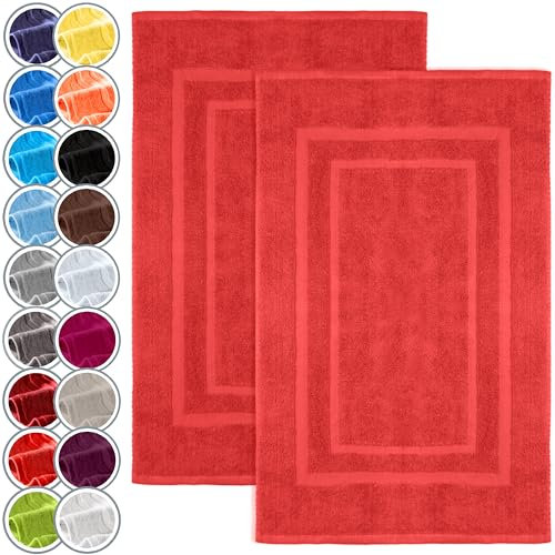 NatureMark 2er Pack Badvorleger | Premium Qualität | 100% Baumwolle | 50 x 80 cm | Duschvorleger Duschmatte Doppelpack | Farbe: Rot