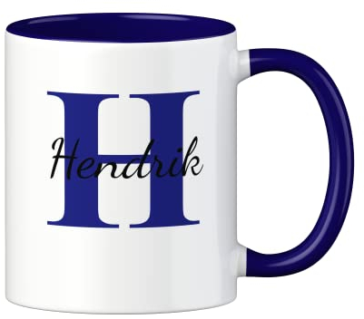 LOOXIS Personalisierte Tasse mit Namen bedruckt – 325 ml, Keramik, versch. Farben, Kalligraphie – Geschenkidee Männer, Frauen, Jahrestag, Geburtstag, Muttertag – Dunkelblau