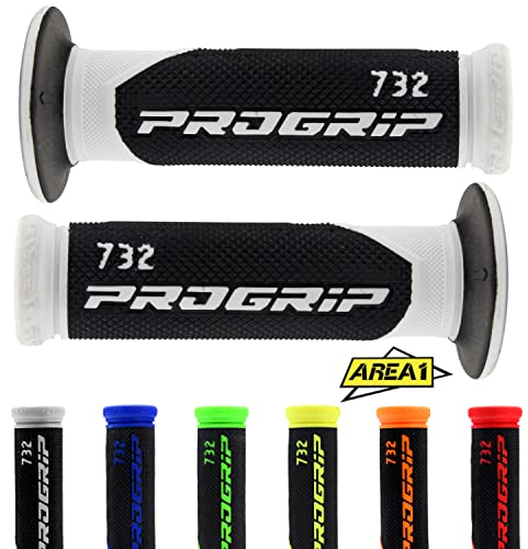 Progrip 732 Motorrad Motorroller Lenkergriffe Griffe Griffgummi 2Stück 1x22mm + 1x24-25mm 7/8 1Zoll, inkl. Area1 Sticker, Weiß. Kompatibel mit KSR