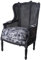Antik Ohrensessel Toile de jouy Schwarz Sessel Shabby Chic Brocante Stuhl gepolster Holz Armlehnstuhl Rückenlehne cat0678i63 Palazzo Exklusiv
