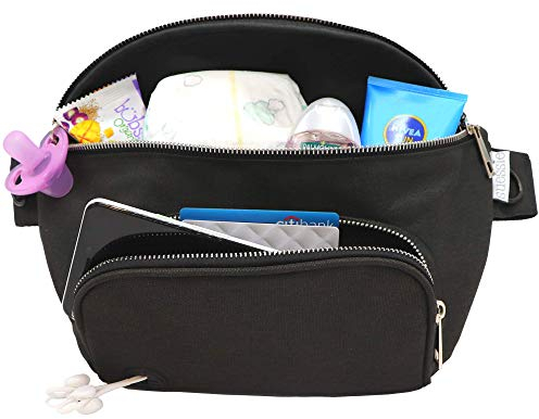 Suessie Gürteltasche mit Wickelunterlage und wasserdichter Tasche für Feuchttücher, Kinderwagen-Organizer, Schwarz
