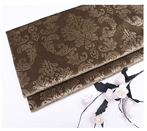 Weicher Samtstoff Dekostoff Meterware 140cm Breit Prägung Blumenmuster Samtmaterial Polsterstoff zum Nähen von Kunsthandwerk, Kissen, Möbeln, Tischdecke(Color:braun)