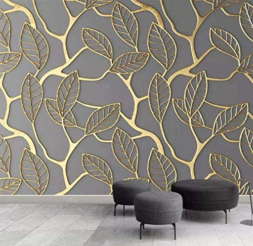 ZZXIAO Papel pintado fotográfico 3D con motivo de hojas doradas para cocina Decoración Fotomural sala Pared Pintado Papel tapiz no tejido-350cm×256cm