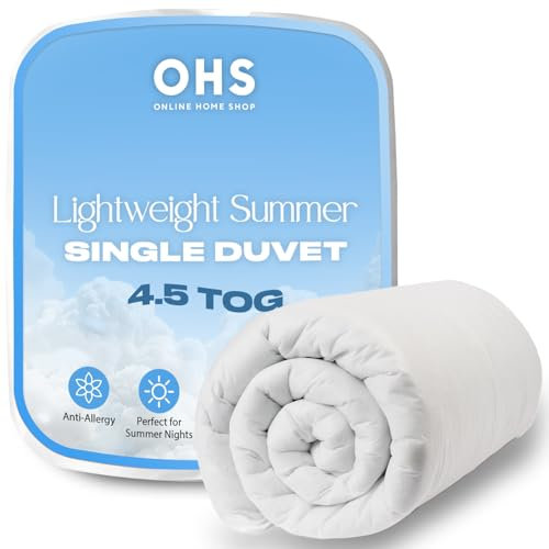 Brentfords Summer Duvet Single, Lightweight Single Duvet 4.5 Tog Anti Allergy Home Soft Comfort Bedding Hotel Quality Quilt Breathable Cool Duvets Non Allergenic Fibre, White
