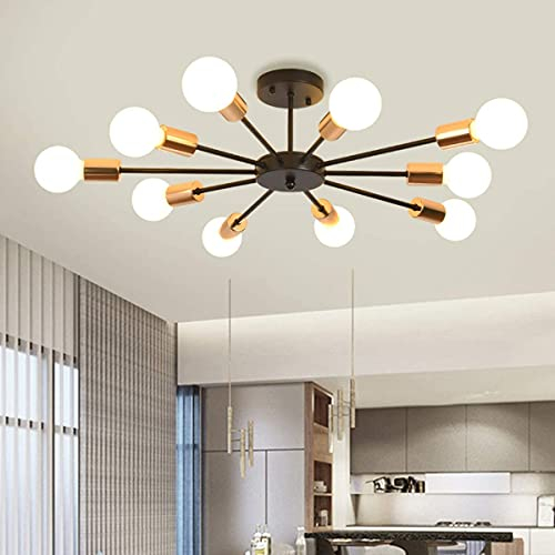 JIINOO Unterputz Kronleuchter Deckenleuchte, 10- Licht E27 Sockel Moderner Schwarzer Kronleuchter, Industrielle Vintage Hängende Pendelleuchte für Küche Bauernhaus Wohnzimmer Esszimmer Schlafzimmer