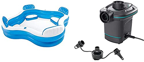 Intex 56475 - Piscina Hinchable con Asientos, 229 X 229 X 66 Cm, 990 litros + 66640 - Bomba Eléctrica Invertible con Boquillas 220-240V
