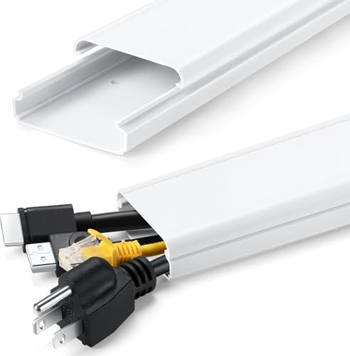 34in TV Cord Hider for Wall Mounted TV, Large Cord Cover Wall, PVC Cable Management Raceway Kit, Wire Hider for Wall, White Wire Concealer 2 xL17in, W2in xH0.7in