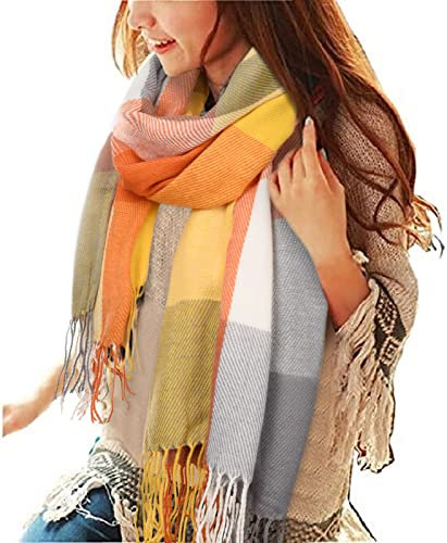 Tuopuda Damen Schal Kariert Pashmina XXL Stolen übergroßer Herbstschal Winterschal Karo Tartan Schultertuch Plaid Deckenschal Modeschal Weicher Warmer Oversized Fransen Poncho, R, Einheitsgröße
