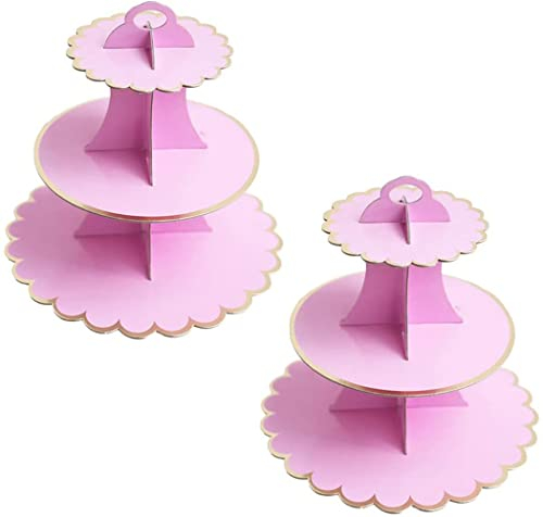 YKKJ 2 PCS Alzata Torta,3 Livelli Alzata Cupcake in Cartone,Adatto per La Festa di Matrimonio, Compleanno, Baby Shower, Torta, Torta da Dessert(Rosa Rossa).