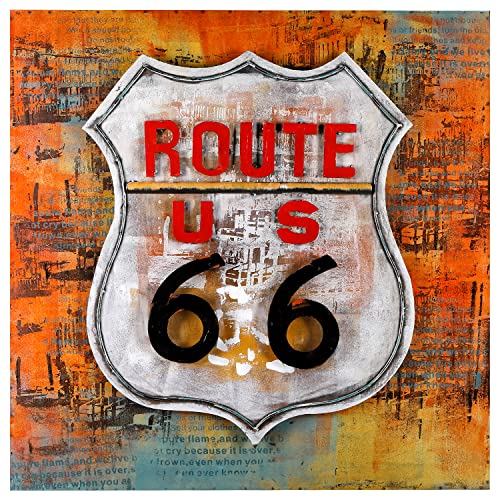H4L Wandbild 3D Metallbild Route 66 Sign 80 x 80 cm Relief Unikat Bild handgefertigt